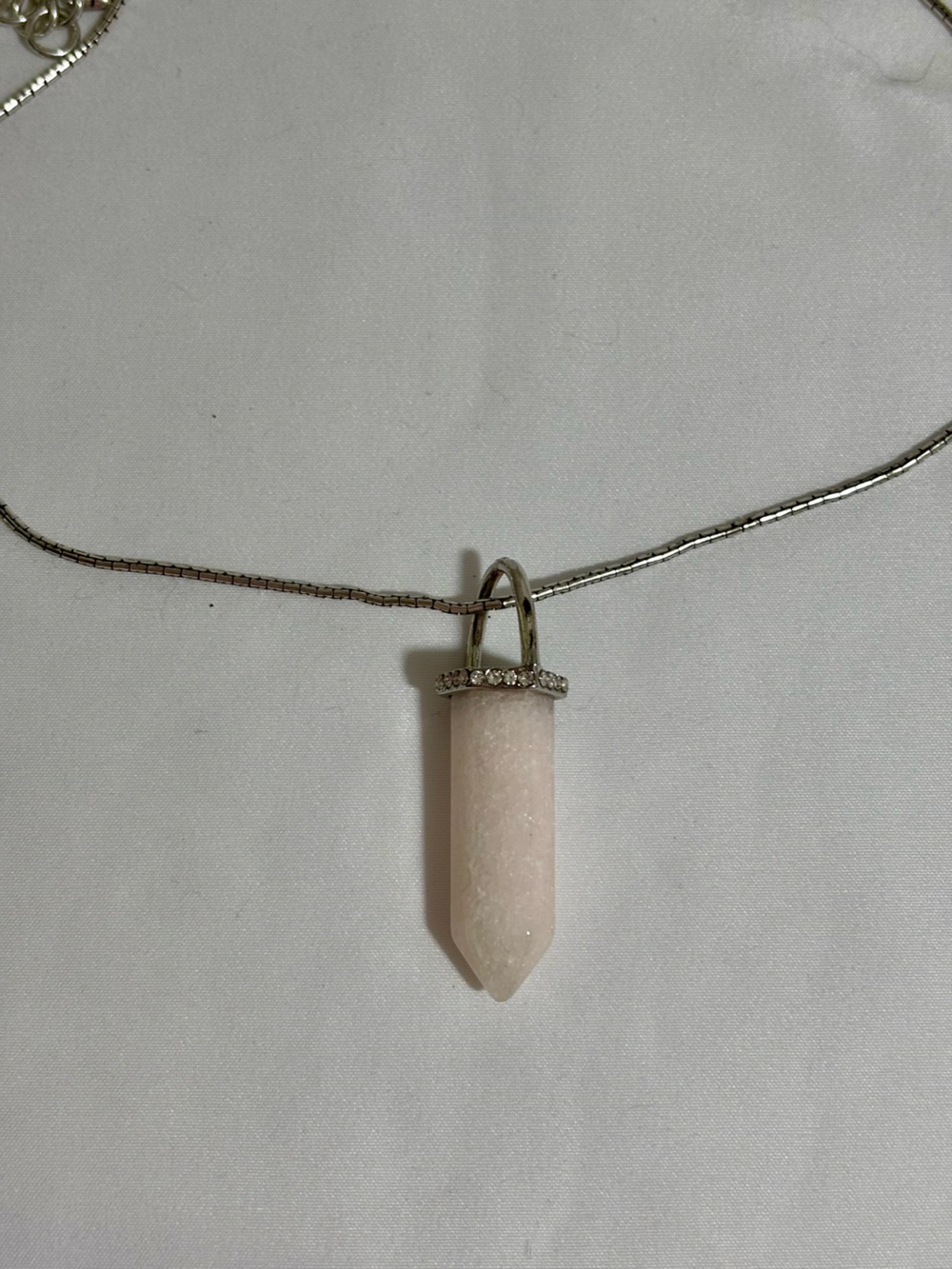 Vintage Brighton Rose Quartz and Rhinestone Pyramid Necklace “Neptunes Ring”-34”